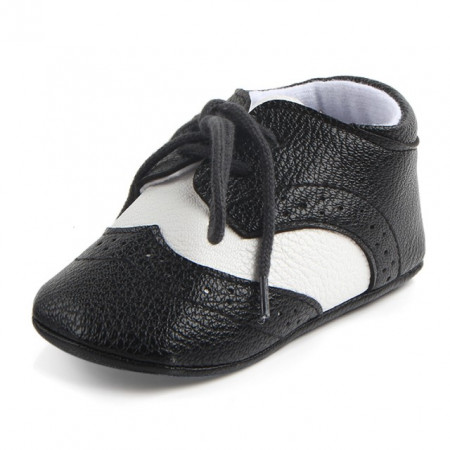 Pantofiori eleganti baieteti alb cu negru - Img 5