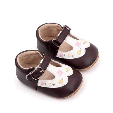 Pantofiori maro cu alb cu floricele colorate brodate - Img 4