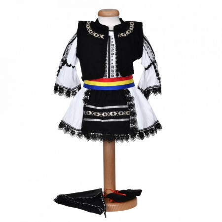 Set costum traditional fetita, trusou botez landou si lumanare, decor national, Denikos® 1055 - Img 5