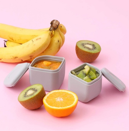 Set cutie cu 2 silipods pentru mancare bebelusi Miniware Grow bento, 3 piese, Cotton Candy+Grey - Img 4
