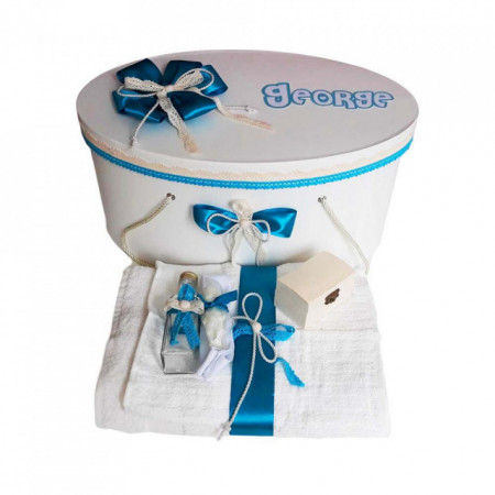 Set cutie trusou personalizata cu nume si trusou botez, decor turcoaz Denikos® 238 - Img 2