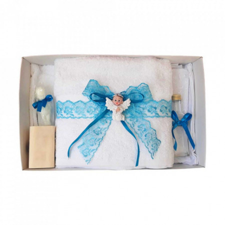 Set trusou botez, cutie trusou si lumanare, dantela si Ingeras, decor Turcoaz, Denikos® 561 - Img 2