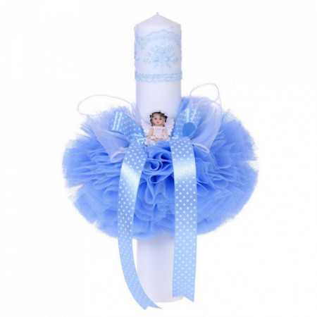 Set trusou botez, cutie trusou si lumanare, Ingeras, dantela bleu, Denikos® 472 - Img 3