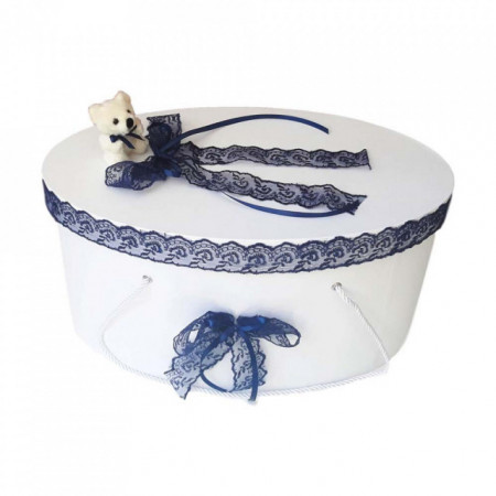 Set trusou botez, cutie trusou si lumanare, Ursulet, dantela bleumarin, Denikos® 469 - Img 2