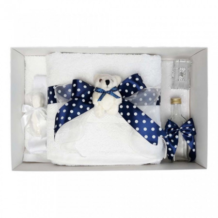 Set trusou botez si cutie trusou, Ursulet, fundita bleumarin cu buline, Denikos® 25 - Img 2