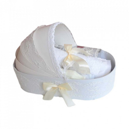 Trusou botez in landou si lumanare glob cu ingeras, decor ivoire Denikos® 162 - Img 3