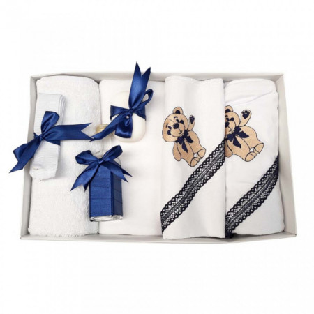 Trusou botez ursulet si lumanare pentru baietel, decor bleumarin, Denikos® 98 - Img 3