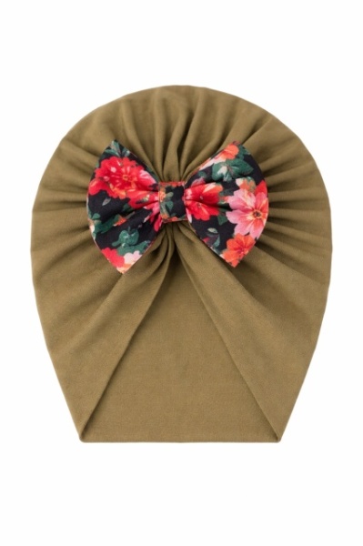 Caciulita kaki tip turban cu fundita inflorata - Img 2