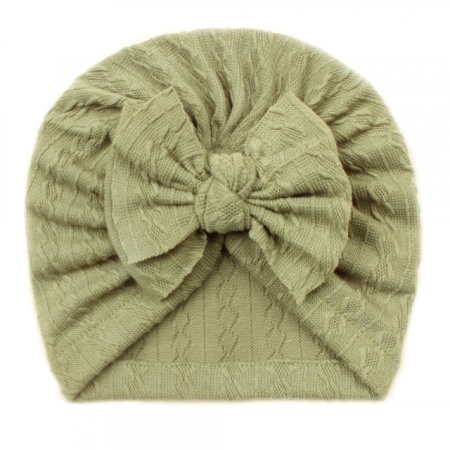 Caciulita verde tip turban cu model din tesatura si funda aplicata - Img 2