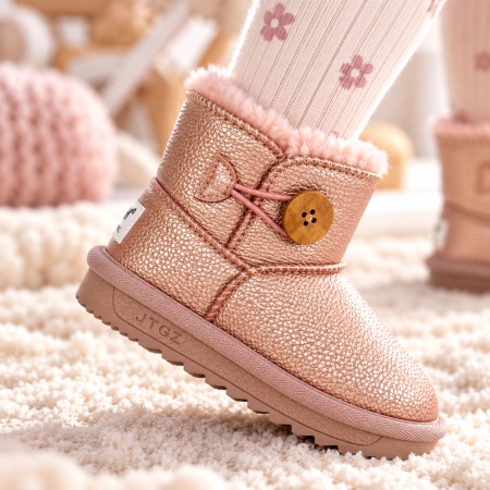 Cizme roz sidefat pentru fetita, Superbaby, Model Nasturel, piele ecologica - Img 2