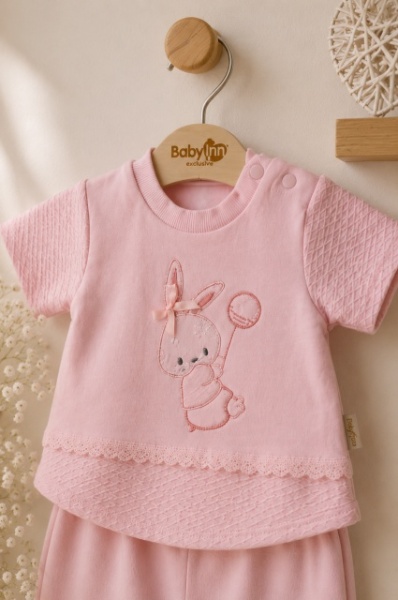 Compleu din doua piese, tricou si pantaloni scurti pentru bebelusi, BabyIm, Model ALSBS7, bumbac - Img 2
