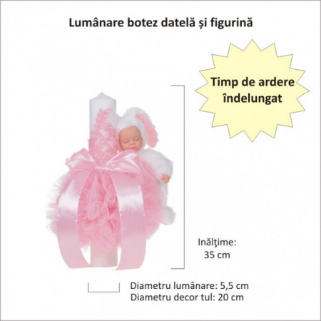 Lumanare botez glob iepuras pufos si trusou botez in landou, decor Roz, Denikos® 770 - Img 4