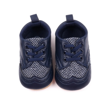 Pantofi bebelusi din piele ecologica cu insertii textile, albastru inchis - Img 4