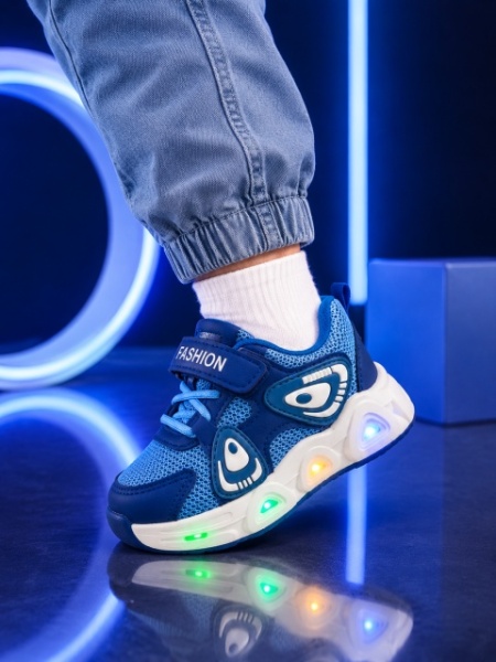 Pantofi sport cu lumini LED, Super Navy Style, Textil, Baieti, Bleumarin - Img 4