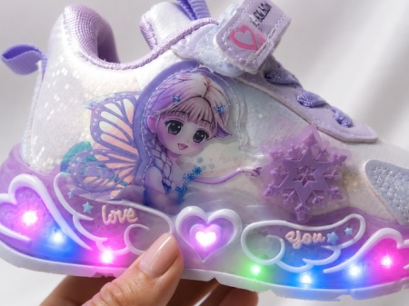 Pantofi sport cu luminite, Model cu Zana, Piele ecologica, Fete, Mov - Img 4