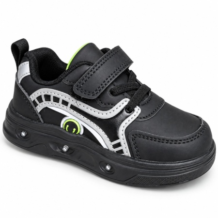 Pantofi sport cu luminite, Model Sporty Style 2, Piele ecologica, Baieti, Negru - Img 3