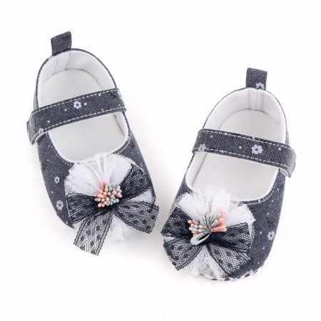 Pantofiori bleumarine cu floricica si fundita - Img 4