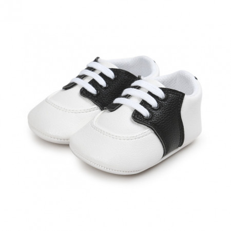 Pantofiori eleganti albi cu insertie neagra