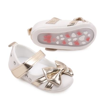 Pantofiori eleganti albi cu insertii aurii - Img 2