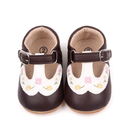Pantofiori maro cu alb cu floricele colorate brodate - Img 5