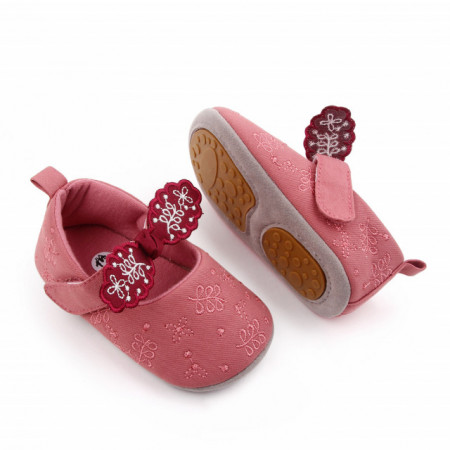 Pantofiori roz pudra cu fundita brodata pentru fetite