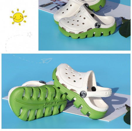 Papuci din cauciuc albi cu verde pentru copii