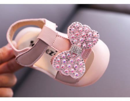 Sandalute roz pentru fetite - Crystal bow