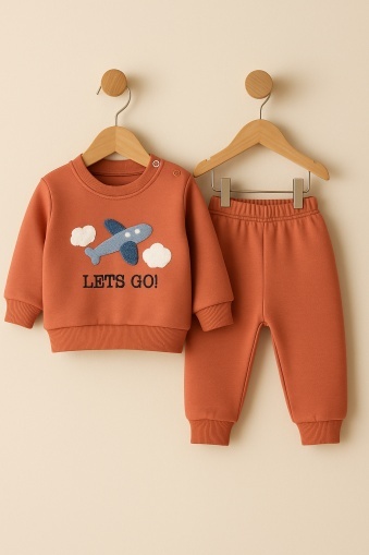 Set bebeluși Baby Go cu imprimare avion - Portocaliu - Img 2