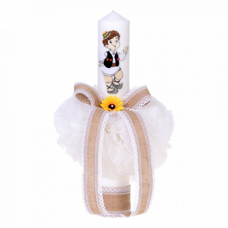 Set botez traditional baietel, trusou botez landou, lumanare si costum national baiat, Denikos® 962 - Img 3