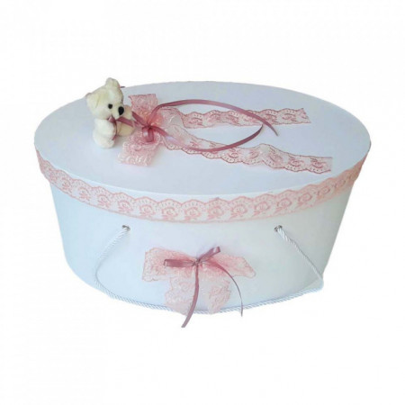 Set trusou botez, cutie trusou si lumanare, dantela si Ursuleti, decor roz pudra, Denikos® 556 - Img 2