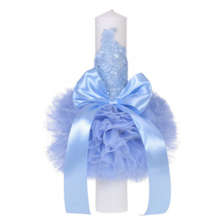 Set trusou botez, cutie trusou si lumanare, decor elegant dantela Bleu, Denikos® 922 - Img 3