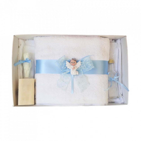 Set trusou botez, cutie trusou si lumanare, Ingeras, dantela bleu, Denikos® 472 - Img 4