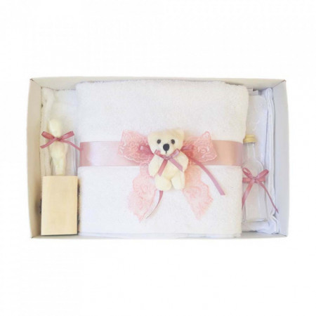 Set trusou botez si cutie trusou, Ursulet, dantela dusty rose, Denikos® 465 - Img 3