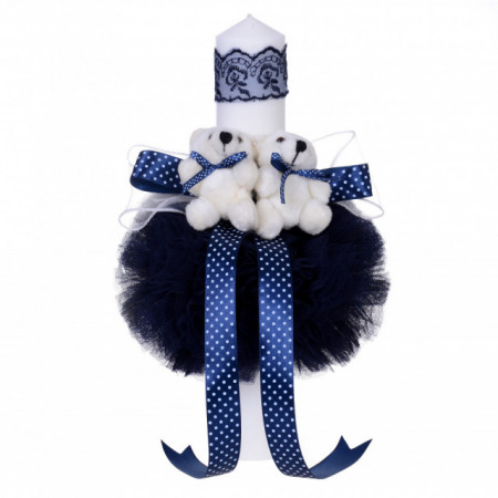 Trusou botez in landou si lumanare glob cu ursuleti, decor bleumarin Denikos® 156 - Img 2