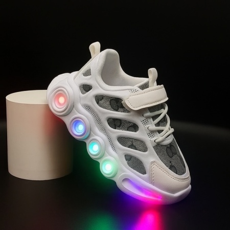 Adidasi albi cu gri si ivoire cu luminite