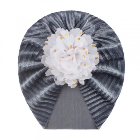 Caciulita gri tip turban din catifea cu floare aplicata - Img 2