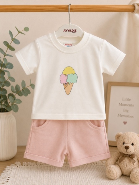Compleu din doua piese, bumbac, AYYILDIZ, Ice Cream - Img 3