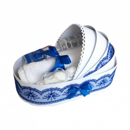 Lumanare botez glob iepuras pufos si trusou botez in landou, decor Albastru, Denikos® 764 - Img 3