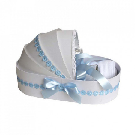 Lumanare botez personalizata si trusou botez in landou, decor Bleu cu floricele, Denikos® 774 - Img 3