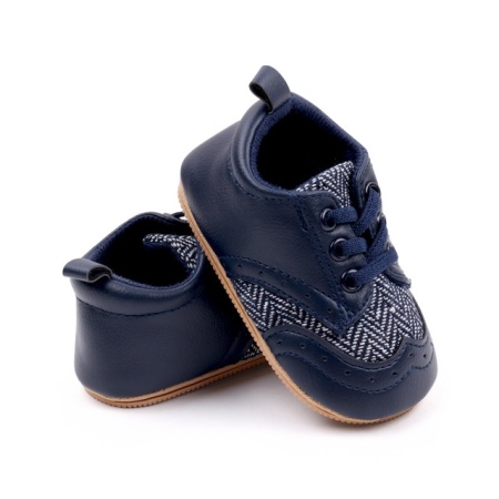 Pantofi bebelusi din piele ecologica cu insertii textile, albastru inchis - Img 5