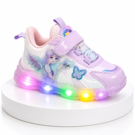 Pantofi sport cu luminite, Model cu fluturas si zana, Piele ecologica, Fete, Mov - Img 4