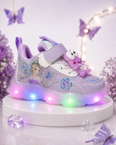 Pantofi sport cu luminite, Model FairyLand, Piele ecologica, Fete, Mov - Img 2