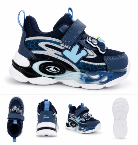 Pantofi sport cu luminite, Model Navy Style, Piele ecologica, Baieti, Bleumarin - Img 4