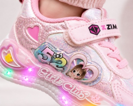 Pantofi sport cu luminite, Model Shine, Piele ecologica, Fete, Roz - Img 3