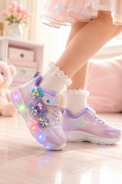 Pantofi sport cu luminite, Model You and Me, Piele ecologica, Fete, Mov - Img 5
