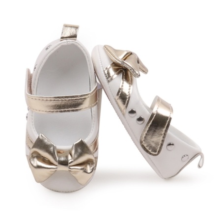 Pantofiori eleganti albi cu insertii aurii - Img 3