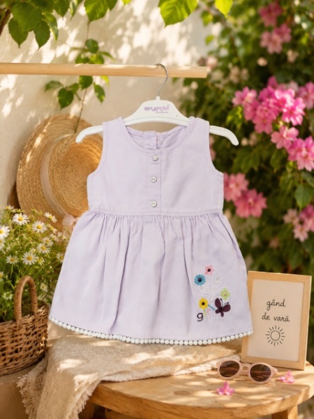 Rochita pentru bebelusi, ORYEDA cu broderie delicata, lila - Img 3