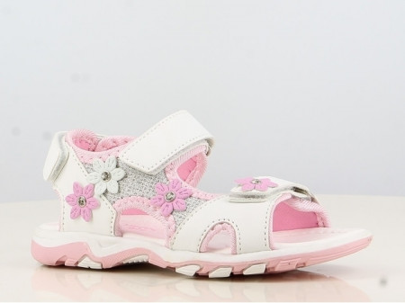 Sandale albe pentru fetite accesorizate cu floricele - Img 1