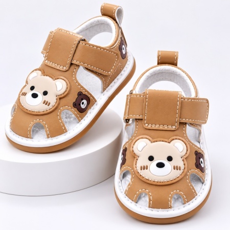Sandalute maro cu piuitoare - Happy Cute Bear - Img 3
