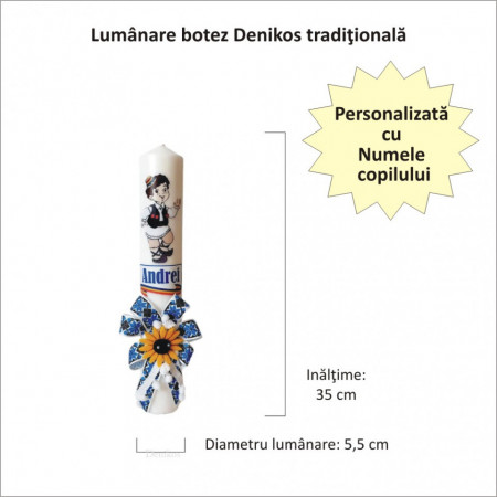 Set costum popular botez, trusou si lumanare personalizata, decor traditional, Denikos® C9004 - Img 3